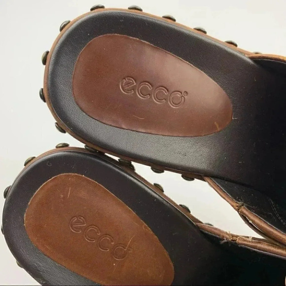 Ecco flats size 38 7-7.5 brown leather clog mules - Picture 11 of 14